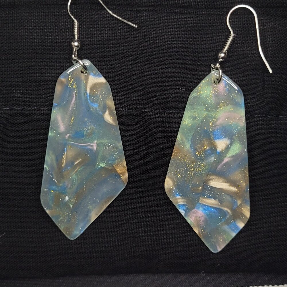 Blue Gold and Tan Pearl Essence Watercolor Earrings